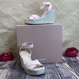 Via Spiga Pink Leather Sesilia Wedge Sandals